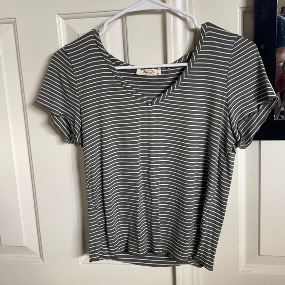 Green white striped women’s t shirt